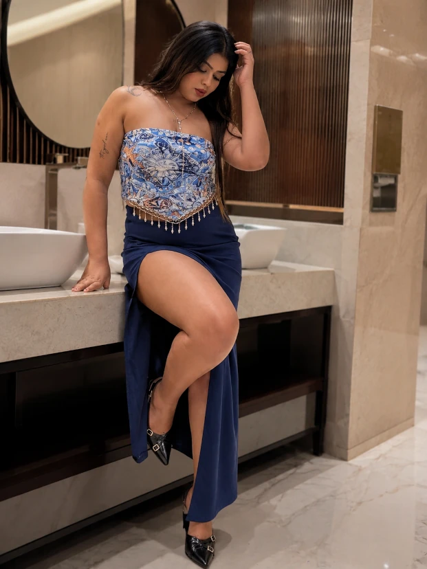 beautiful daisy in washroom showing her thick legs